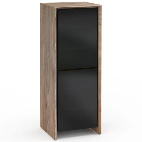 Barcelona 617 AV Cabinet in Natural Walnut with Black Glass Doors