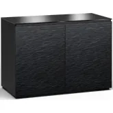 Chicago 323 44" TV Stand Cabinet in Textured Black Oak with Black Glass Top