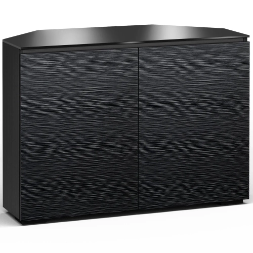 Chicago 323CR 44" Corner TV Stand AV Cabinet in Textured Black with Black Glass