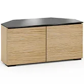 Denver 221CR 44" Corner TV Stand AV Cabinet in Textured Natural Oak with Brown Glass Top
