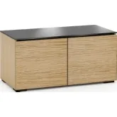 Denver 221 44" TV Stand Cabinet in Textured Natural Oak with Chocolate Brown Glass Top
