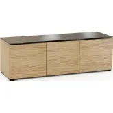 Denver 237 64" TV Stand Cabinet in Textured Natural Oak with Chocolate Brown Glass Top
