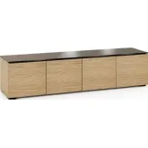 Denver 247 85" TV Stand Cabinet in Textured Natural Oak with Chocolate Brown Glass Top