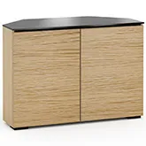 Denver 323CR 44" Corner TV Stand AV Cabinet in Textured Natural Oak with Brown Glass Top