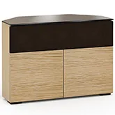 Denver 329CR 44" Corner TV Stand AV Cabinet in Textured Natural Oak with Brown Glass Top