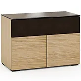 Denver 329 44" TV Stand AV Cabinet in Textured Natural Oak with Brown Glass Top
