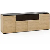 Denver 345 85" TV Stand AV Cabinet in Textured Natural Oak with Brown Glass Top