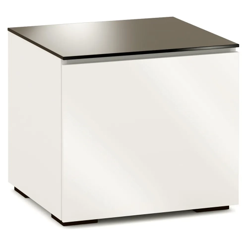 Miami 217 AV Cabinet in Gloss Warm White with Black Glass Top