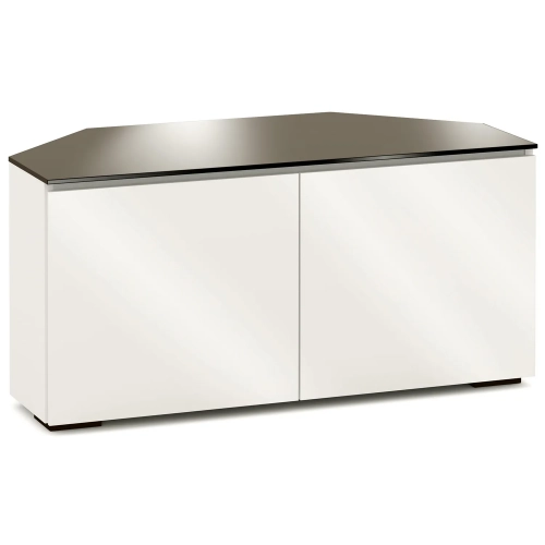 Miami 221CR 44" Corner TV Stand AV Cabinet in Gloss Warm White with Black Glass Top