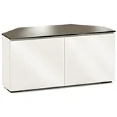 Miami 221CR 44" Corner TV Stand AV Cabinet in Gloss Warm White with Black Glass Top