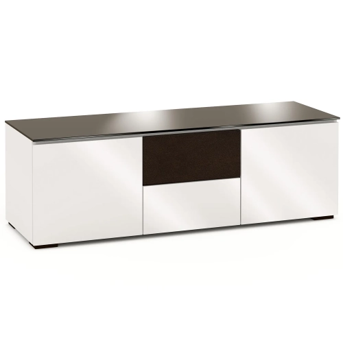 Miami 236 64" TV Stand AV Cabinet in Gloss Warm White with Black Glass Top
