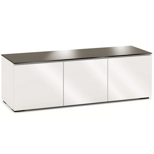 Miami 237 64" TV Stand AV Cabinet in Gloss Warm White with Black Glass Top