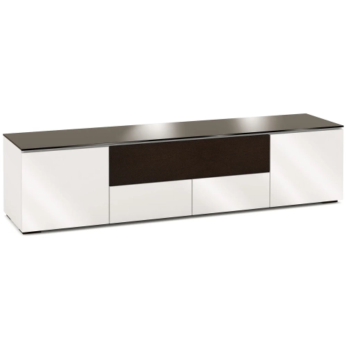 Miami 245 85" TV Stand AV Cabinet in Gloss Warm White with Black Glass Top