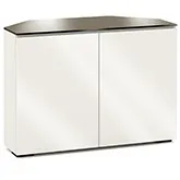 Miami 323CR 44" Corner TV Stand AV Cabinet in Gloss Warm White with Black Glass Top