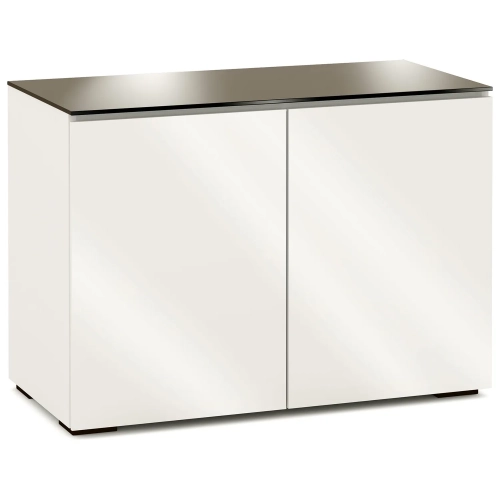 Miami 323 44" TV Stand AV Cabinet in Gloss Warm White with Black Glass Top