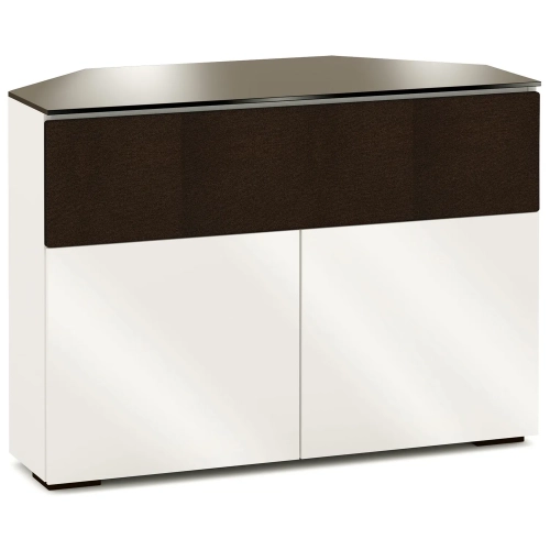 Miami 329CR 44" Corner TV Stand AV Cabinet in Gloss Warm White with Black Glass Top