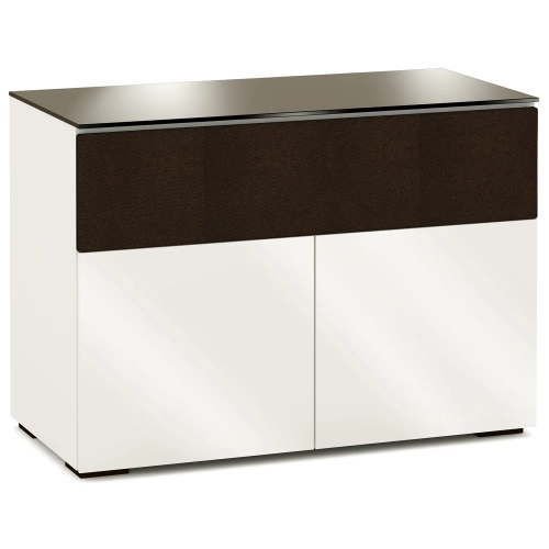 Miami 329 44" TV Stand AV Cabinet in Gloss Warm White with Black Glass Top