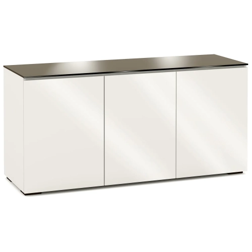 Miami 337 64" TV Stand AV Cabinet in Gloss Warm White with Black Glass Top