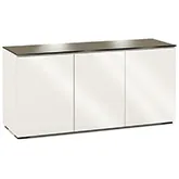 Miami 337 64" TV Stand AV Cabinet in Gloss Warm White with Black Glass Top