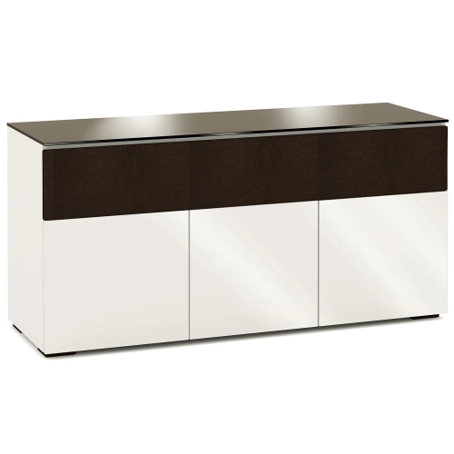 Miami 339 64" TV Stand AV Cabinet in Gloss Warm White with Black Glass Top