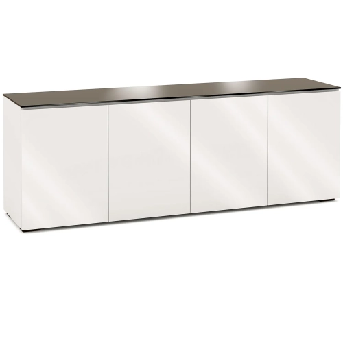 Miami 347 85" TV Stand AV Cabinet in Gloss Warm White with Black Glass Top