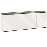 Miami 347 85" TV Stand AV Cabinet in Gloss Warm White with Black Glass Top