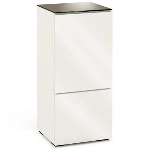 Miami 517 AV Cabinet in Gloss Warm White with Black Glass Top