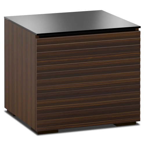 Zurich 217 AV Cabinet in Linear Texture Brown with Black Glass Top