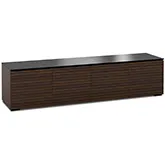Zurich 247 85" TV Stand Cabinet with Linear Texture in Opium Brown with Black Glass Top & Sides