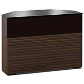 Zurich 329CR 44" Corner TV Stand AV Cabinet in Linear Texture Brown with Black Glass Top