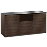 Zurich 336 64" TV Stand AV Cabinet in Linear Texture Brown with Black Glass Top