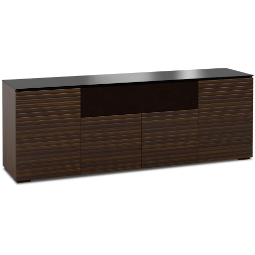 Zurich 345 85" TV Stand AV Cabinet in Linear Texture Brown with Black Glass Top
