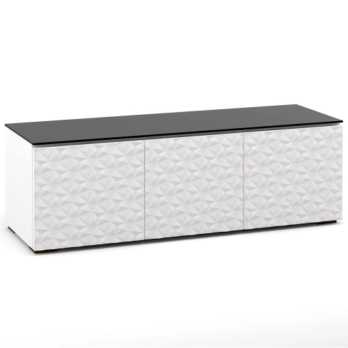 Milan 237 64" TV Stand AV Cabinet in White with 3D Geometric Pattern Doors