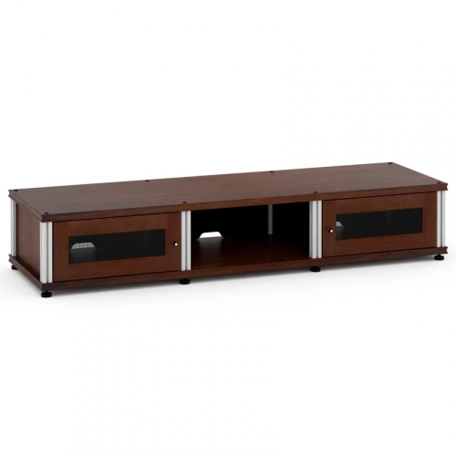Synergy 132 Triple Width 65" AV Cabinet TV Stand in Walnut, Mesh Doors & Aluminum Frame