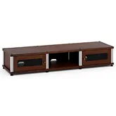 Synergy 132 Triple Width 65" AV Cabinet TV Stand in Walnut, Mesh Doors & Aluminum Frame
