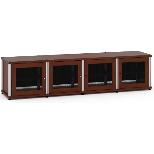 Synergy 247 Quad Width 87" AV Cabinet TV Stand in Cherry, Mesh Doors & Aluminum Frame