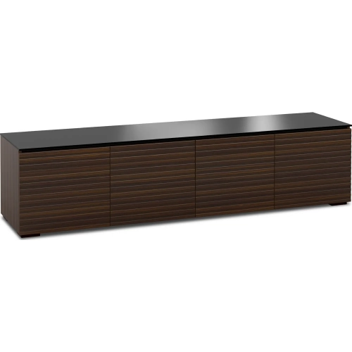 Zurich 247 85" TV Stand Cabinet with Linear Texture in Opium Brown with Black Glass Top & Sides