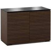 Zurich 323 44" TV Stand Cabinet with Linear Texture in Opium Brown with Black Glass Top & Sides