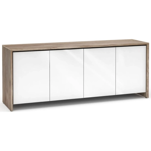 Barcelona 347 86" Quad Width AV Cabinet in Natural Walnut with Gloss White Doors
