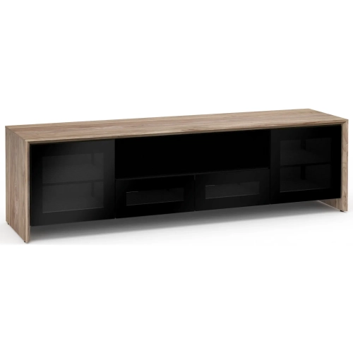 Barcelona 245 86" Quad Width AV Cabinet in Natural Walnut with Black Glass Doors