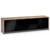 Barcelona 245 86" Quad Width AV Cabinet in Natural Walnut with Black Glass Doors