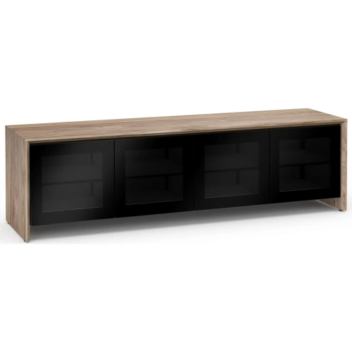 Barcelona 247 86" Quad Width AV Cabinet in Natural Walnut with Black Glass Doors