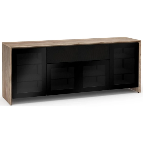 Barcelona 345 86" Quad Width AV Cabinet in Natural Walnut with Black Glass Doors