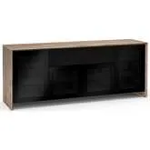 Barcelona 345 86" Quad Width AV Cabinet in Natural Walnut with Black Glass Doors
