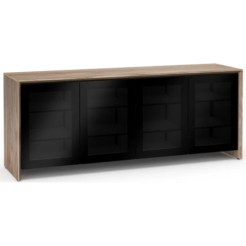 Barcelona 347 86" Quad Width AV Cabinet in Natural Walnut with Black Glass Doors