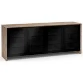 Barcelona 347 86" Quad Width AV Cabinet in Natural Walnut with Black Glass Doors