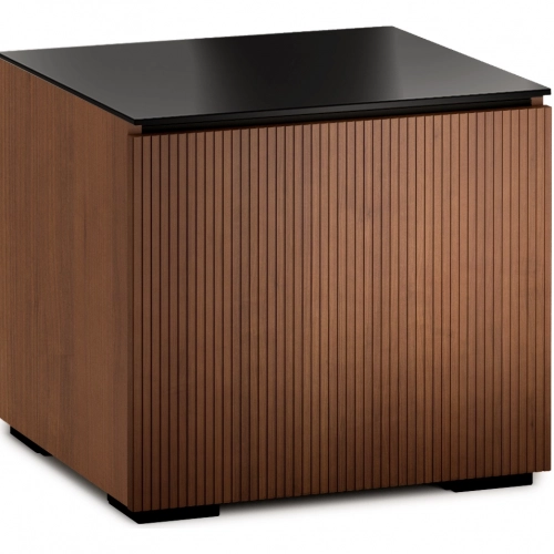Manhattan 217 Sub Enclosure in Medium Walnut with Black Glass Top