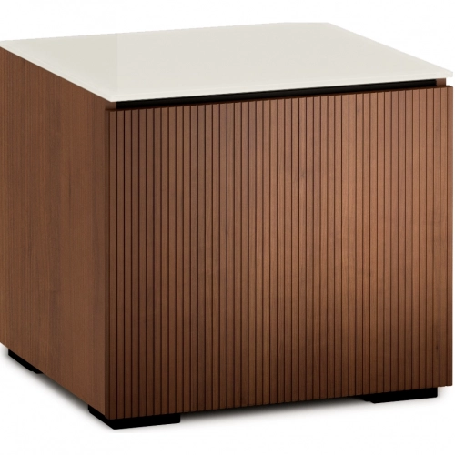 Manhattan 217 Sub Enclosure in Medium Walnut with Matte Taupe Glass Top