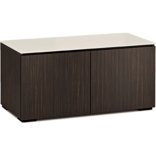 Manhattan 221 44" TV Stand AV Cabinet in Maro Ebony with Matte Taupe Glass Top