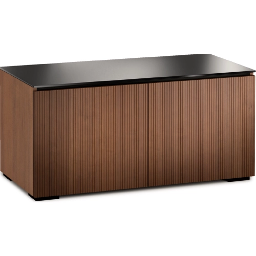 Manhattan 221 44" TV Stand AV Cabinet in Medium Walnut with Black Glass Top